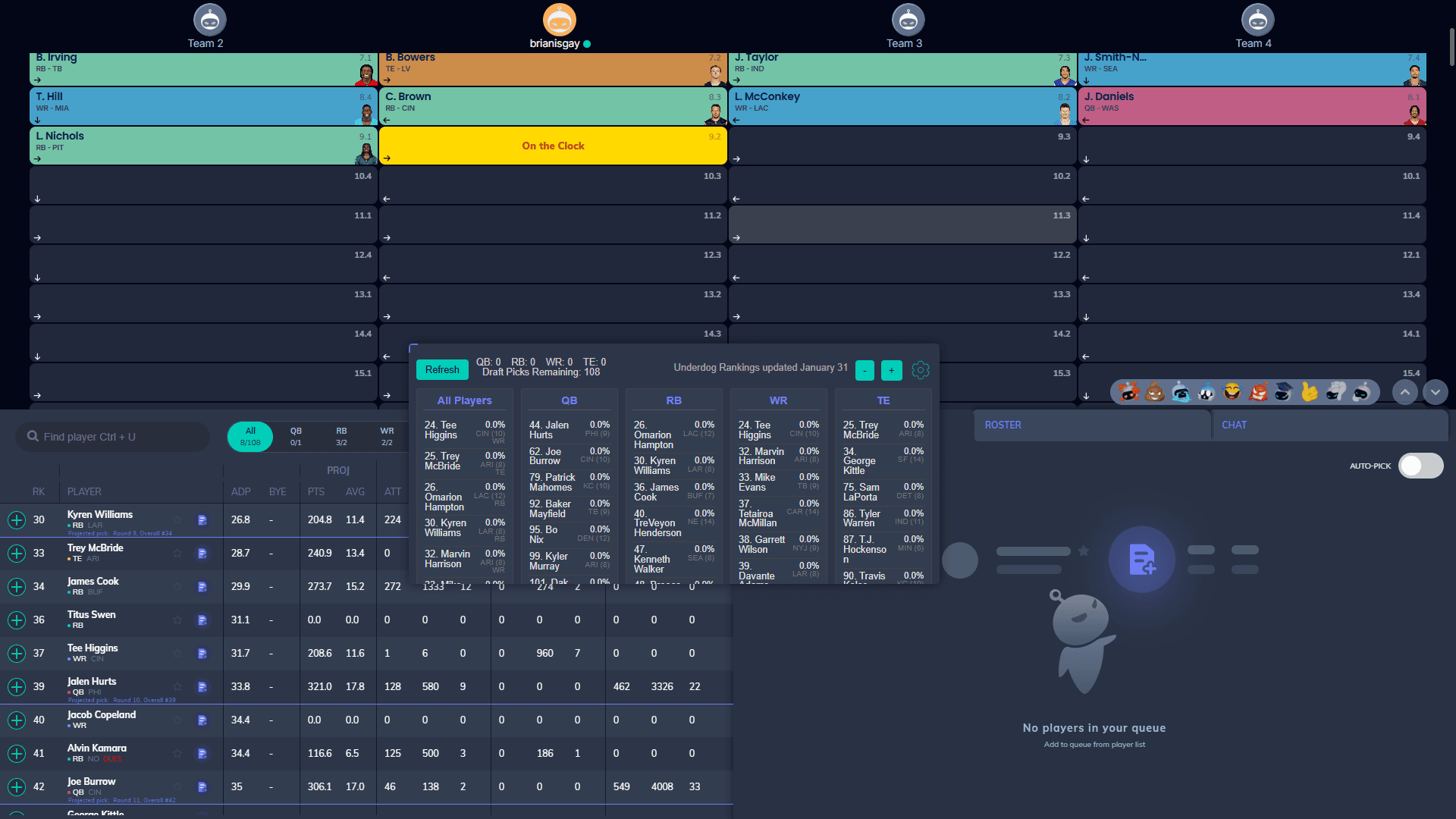 Draft Companion Pro overlay inside a Sleeper draft room
